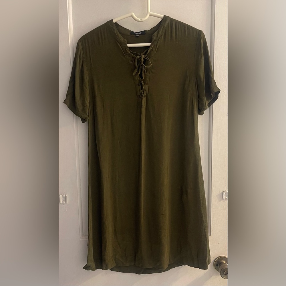 Madewell novella lace up dress olive size small